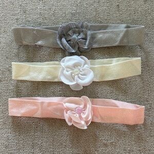 Elegant Kids Floral Headband Trio - Beige, White, Pink